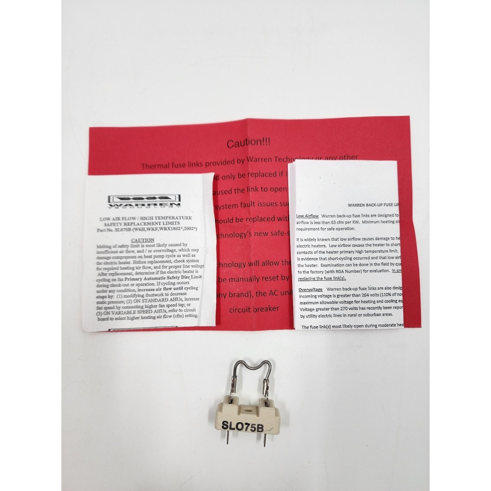 Warren Technology SL075B Thermal Fuse Link Safety Replacement Limit HVAC Heater